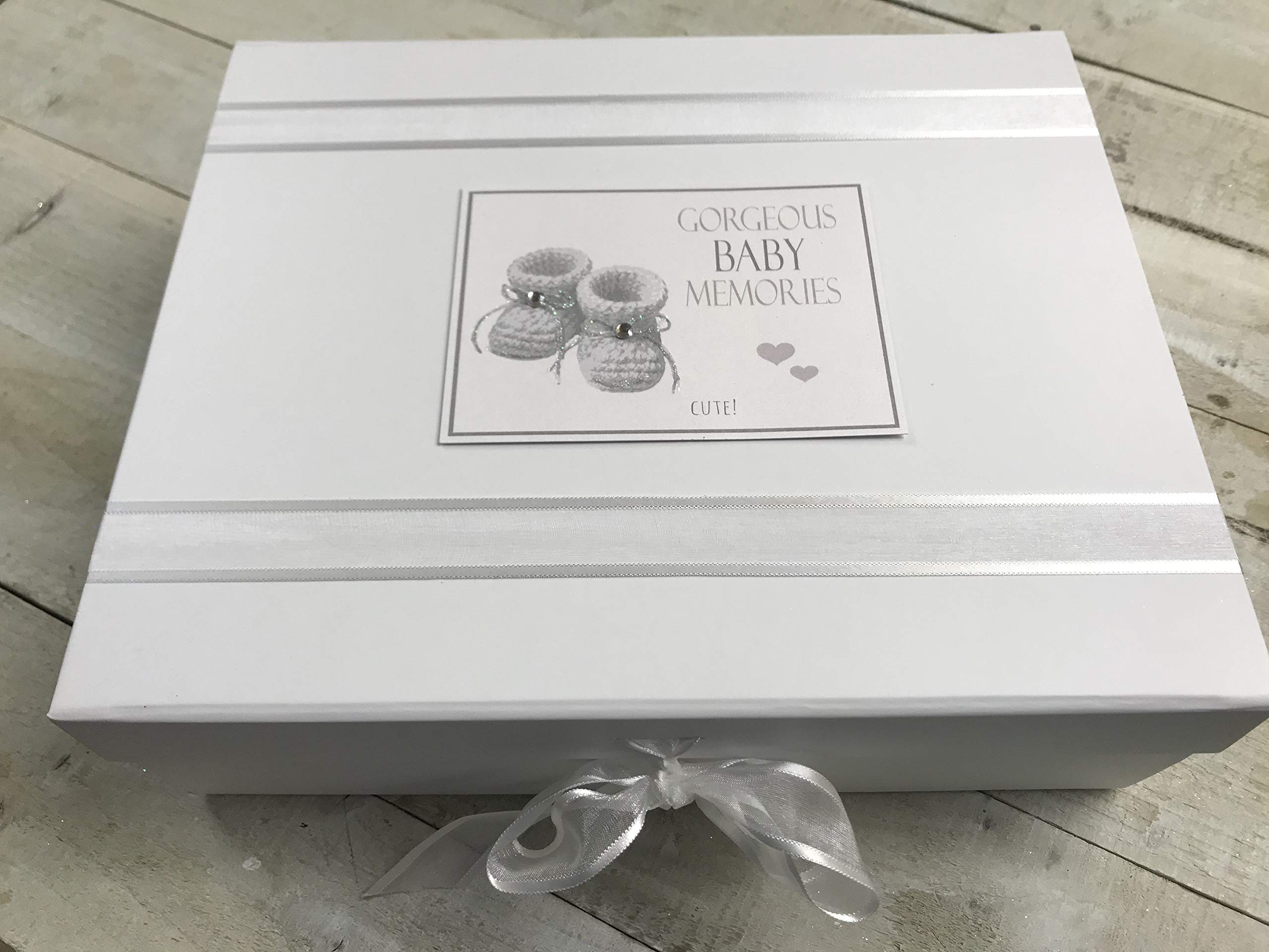 White Cotton Cards Gorgeous Baby Memories, Large Keepsake Box, Silver Booties