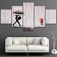 SIGNWIN 5 Panel Canvas Wall Art Banksy Canvas Print Colorful Rain Graffiti Wall Art for Living Room, Bedroom, Office - 60