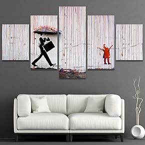 SIGNWIN 5 Panel Canvas Wall Art Banksy Canvas...