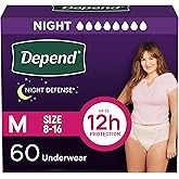 Depend Night Defense Adult Diapers, Incontinence & Postpartum Bladder Leak Underwear for Women, Disposable, Overnight, Medium, Blush, 60 Count (4 Packs of 15), Packaging May Vary