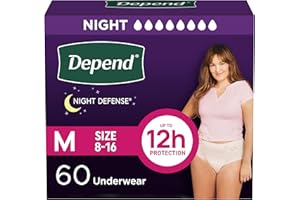 Depend Night Defense Adult Diapers, Incontinence & Postpartum Bladder Leak Underwear for Women, Disposable, Overnight, Medium, Blush, 60 Count (4 Packs of 15), Packaging May Vary