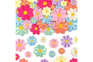 GLEIHOW 32Pcs 4 Sizes Daisy Flower Iron on Patches Cute Daisy Floral Embroidery Applique Patch for Hats Clothes Jeans Jacket(Multicolor)