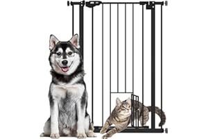 PawHut 29"-32" Wide Dog Gate with Cat Door, 41" H Pet Gate with Small Door, Easy Open Indoor Dog Gates for Doorways, House, S