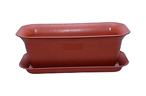 Malhotra Plastic Window Rectangular Planter with Bottom Tray Set (20-inch, Terracotta, Pack of 3 Sets)
