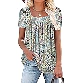 ZOLUCKY Womens Plus Size Short Sleeve Boho Tops Trendy Shirts Loose Fit Blouse Summer Tunic Top for Women S-3XL