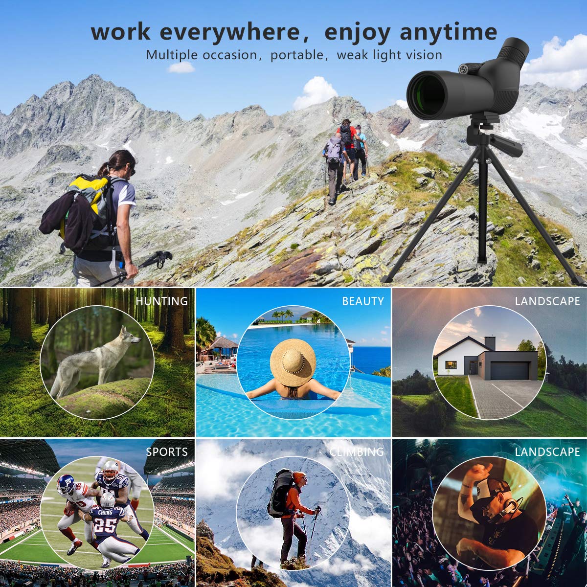 MIAO 15-45x60 Monocular Telescope, Compact Binoculars Single-Tube Zoom Telescope Binoculars with Smartphone Tripod and Mount Adapter for Target Shooting, Birdwatching, Wildlife Scenery