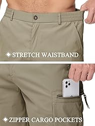 QPNGRP Men's 9" Inseam Stretch Waist Zipper Cargo