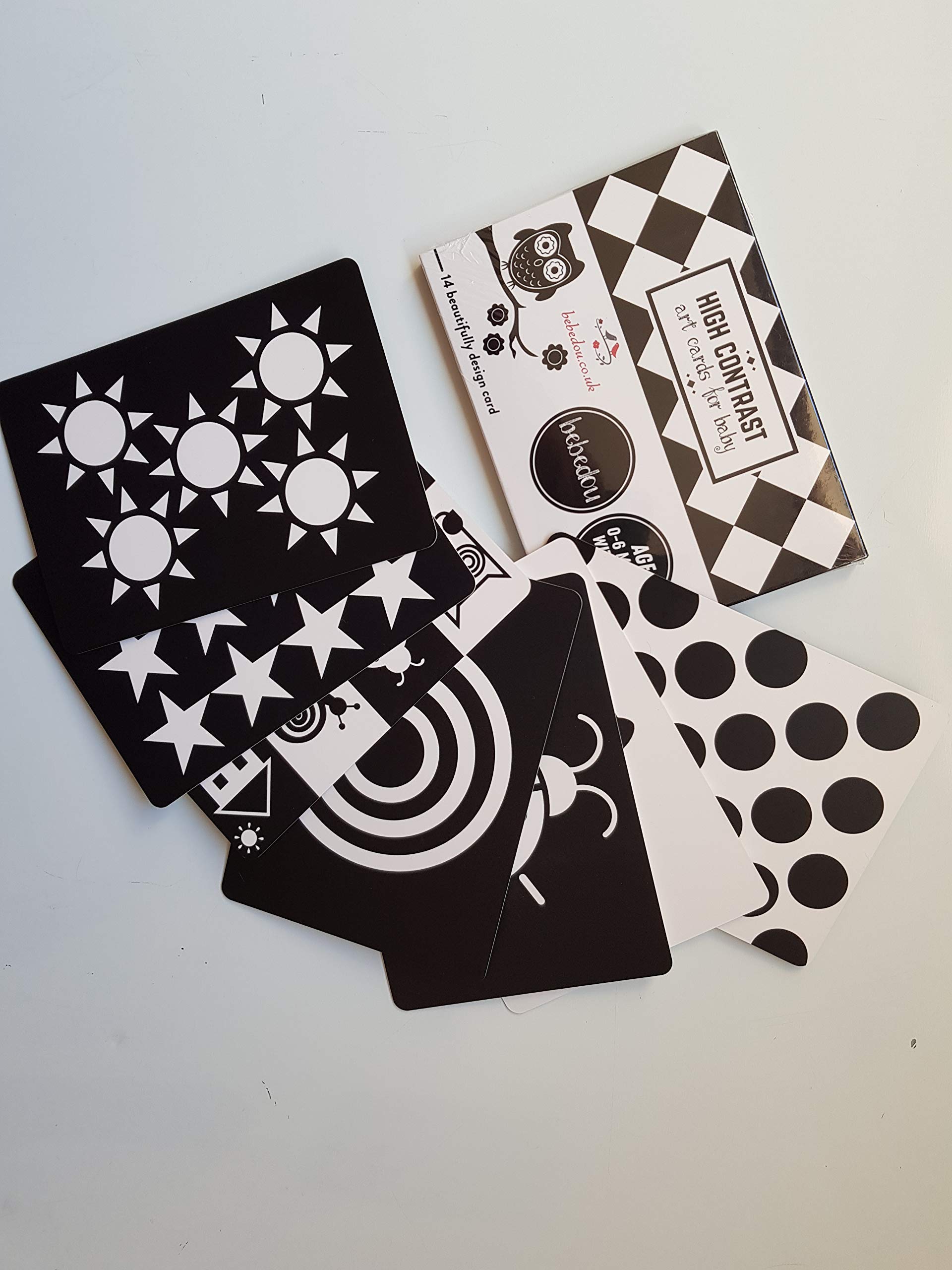 BEBEDOU Sensory Art Cards for Baby * 7 Black and White High Contrast cards for Baby Development, Newborn Gift
