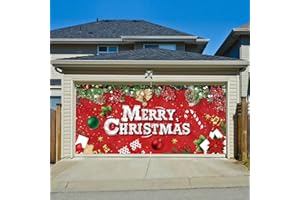 BlissfulTie 2 Car Christmas-Garage-Door-Decorations - Suitable for 7x16 Ft - 2023 Christmas Garage Door Banner Large Christmas Garage Door Cover