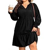 Talisea Plus Size Fall Dresses Casual Long Sleeve Corduroy Tunic V Neck Loose Flowy Ruffle A Line Tiered Short Babydoll Dress