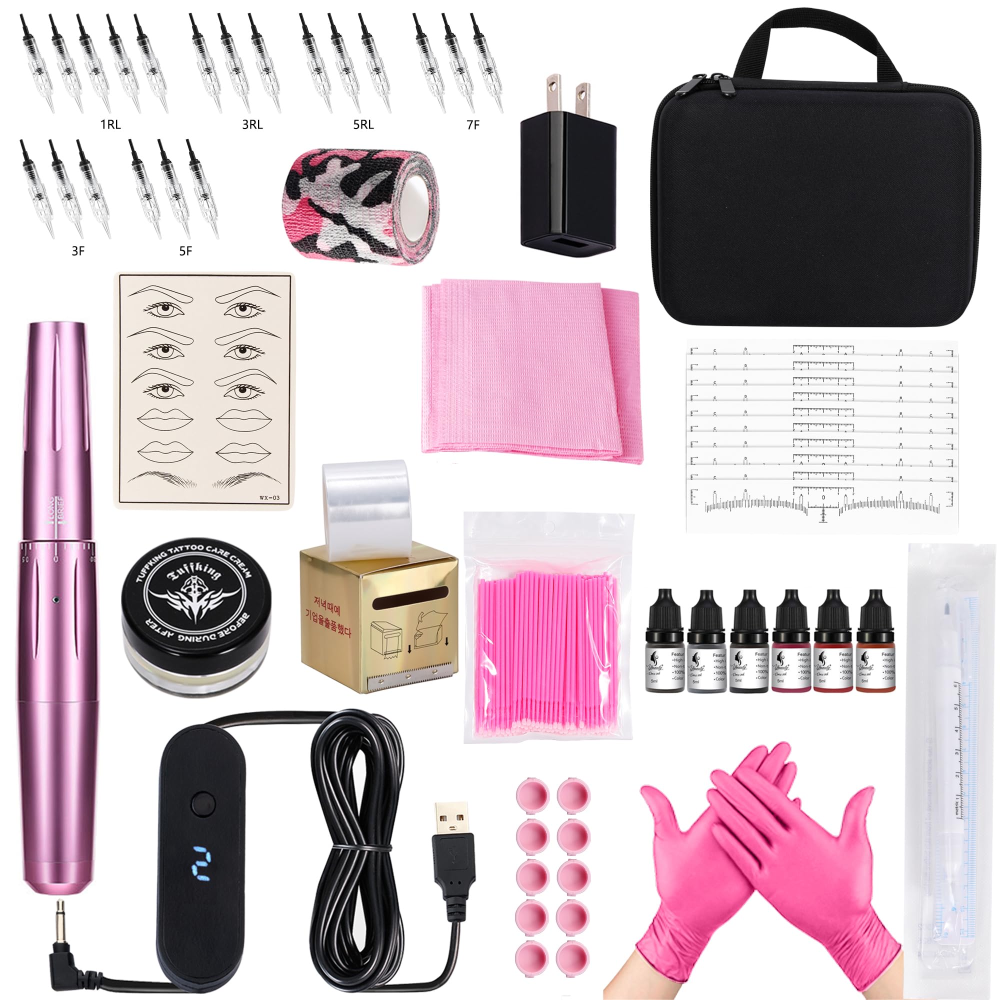 Photo 1 of Permanent Eyebrow Makeup Tattoo Pen Kit for Eyebrow Lip Eyeliner Complete Rotary Tattoo Pen Machine Kit with 20pcs Cartridge Needles Microblading Supplies Tattoo Inks for Artists