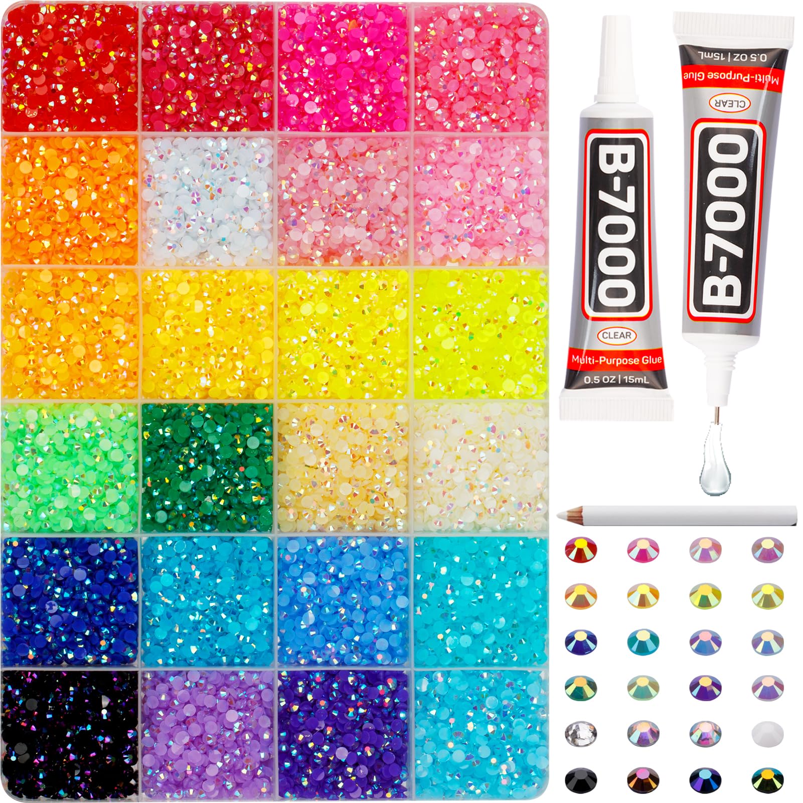 Photo 1 of 16000Pcs 3mm Rhinestones for Bedazzling, Bedazzler Kit with Rhinestones and Tools, Flatback Resin Jelly AB Colorful Rainbow Crystals Gems Set with Glue for Nail Art Crafting Clothes Crafts