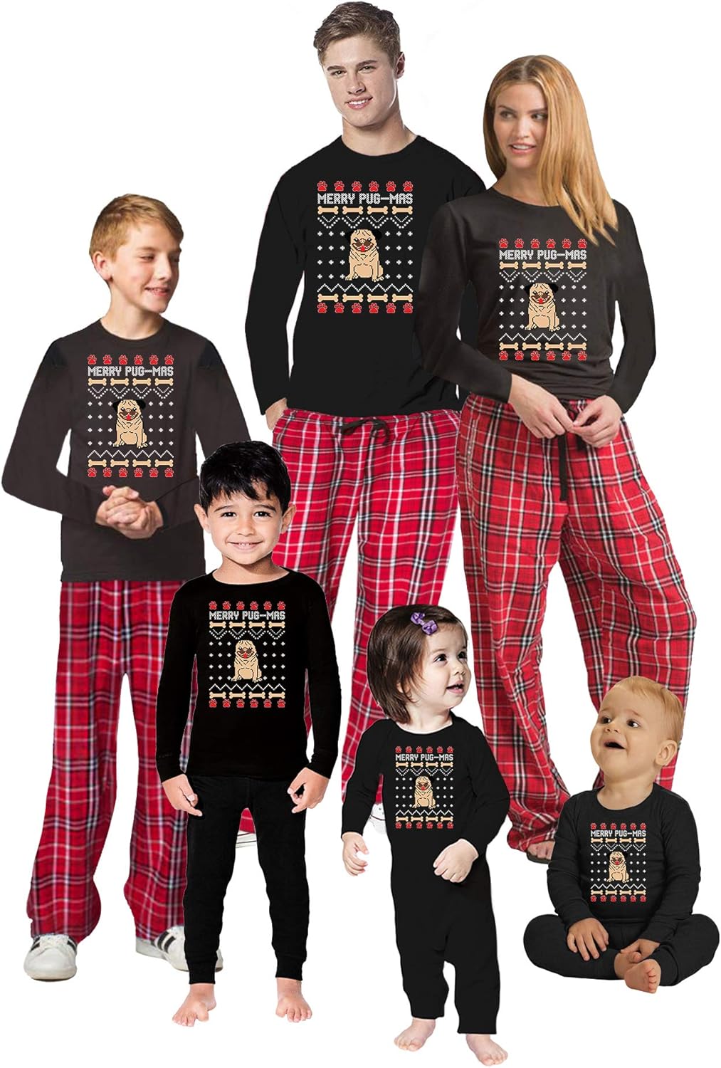 Pug Dog Owners PJs Christmas Matching Pajama Sets Holiday Xmas Jammies for Family Photo Shoot