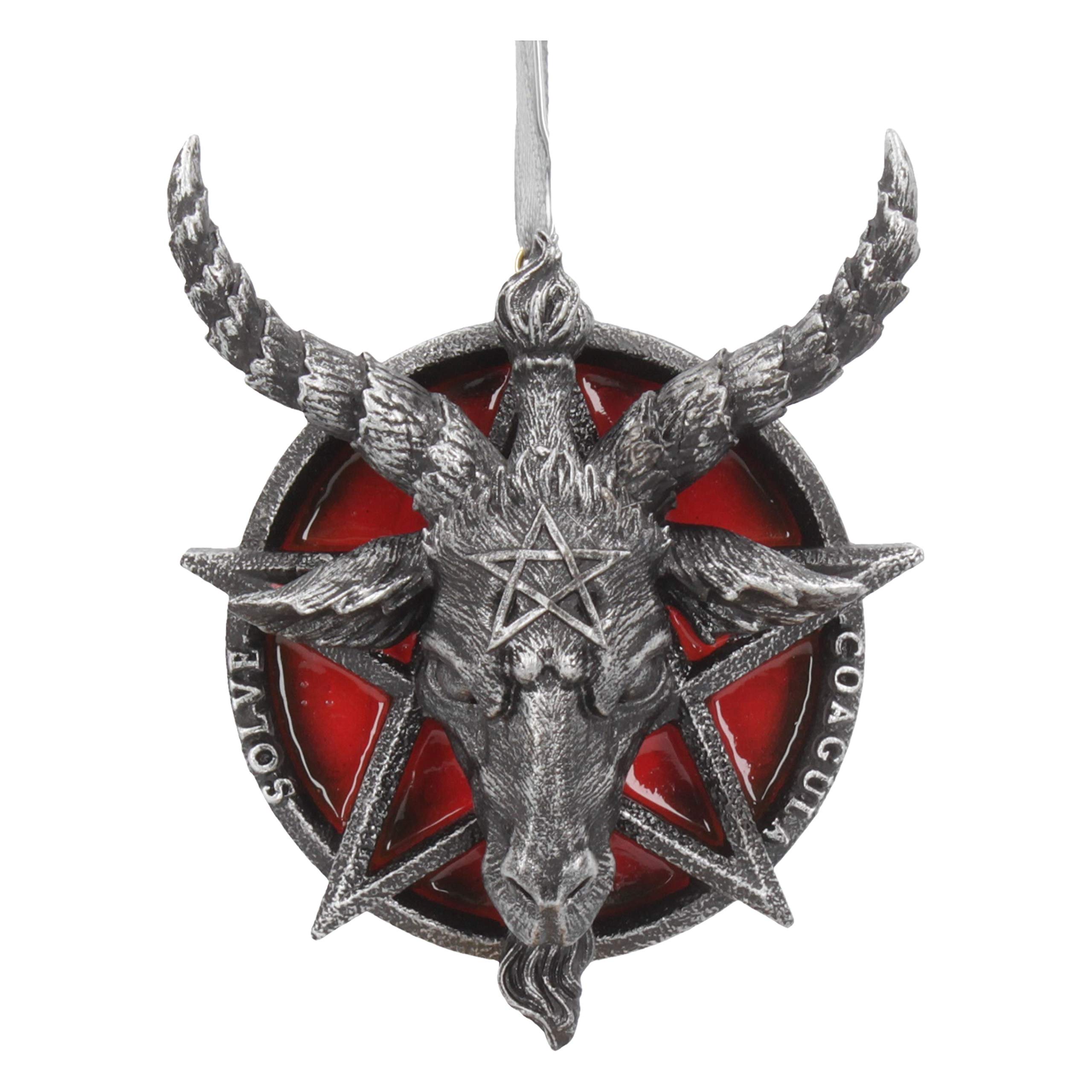 Baphomet Head Red Pentagram Hanging Decorative Ornament 9.5cm, Resin, Exclusive Baphomet Head Design, Gothic Home Decoration, Cast in the Finest Resin, Expertly Hand-Painted