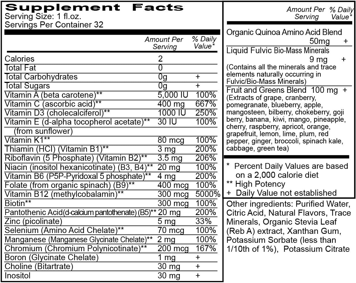 Vital Earth Minerals Super Multi Liquid Vitamins 32 Fl. Oz. - 1 Month Supply- High Potency - MTHFR Friendly- Vegetarian - Liquid Multi Vitamin Supplement with Ionic Fulvic Minerals: Health & Personal Care