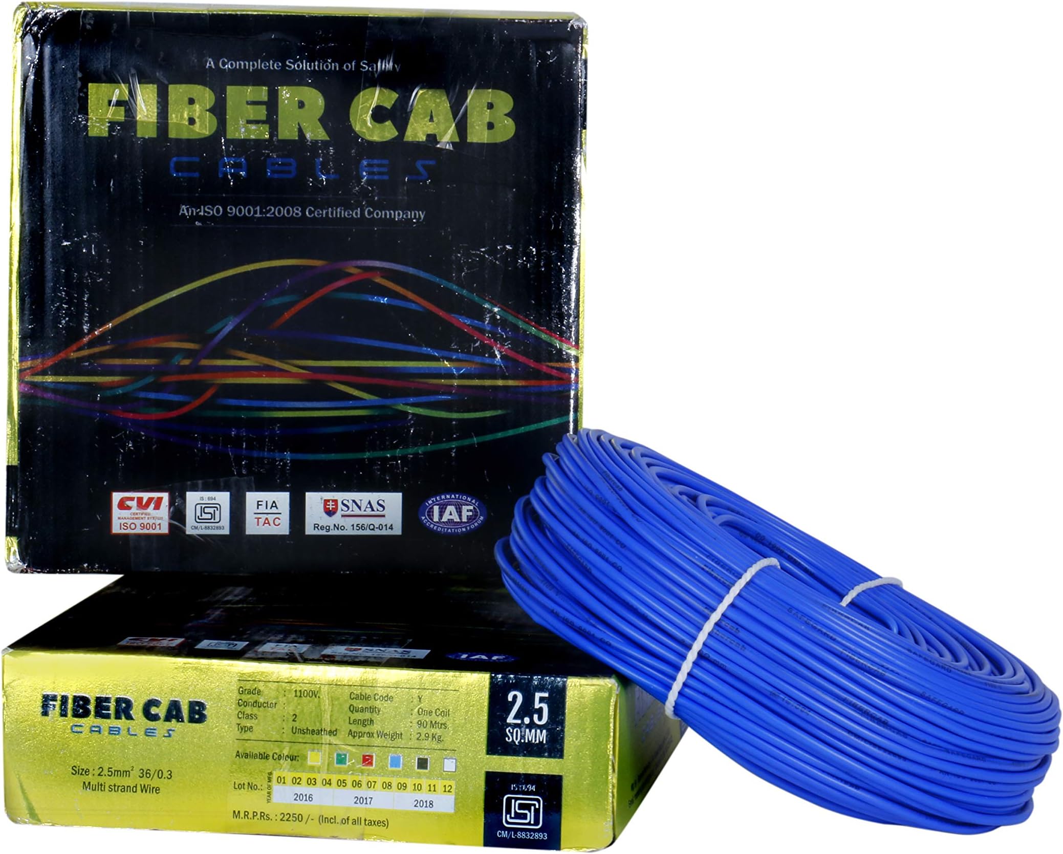 FiberCab 2.5 sq mm Wire, 90 m PVC Coil (Blue)