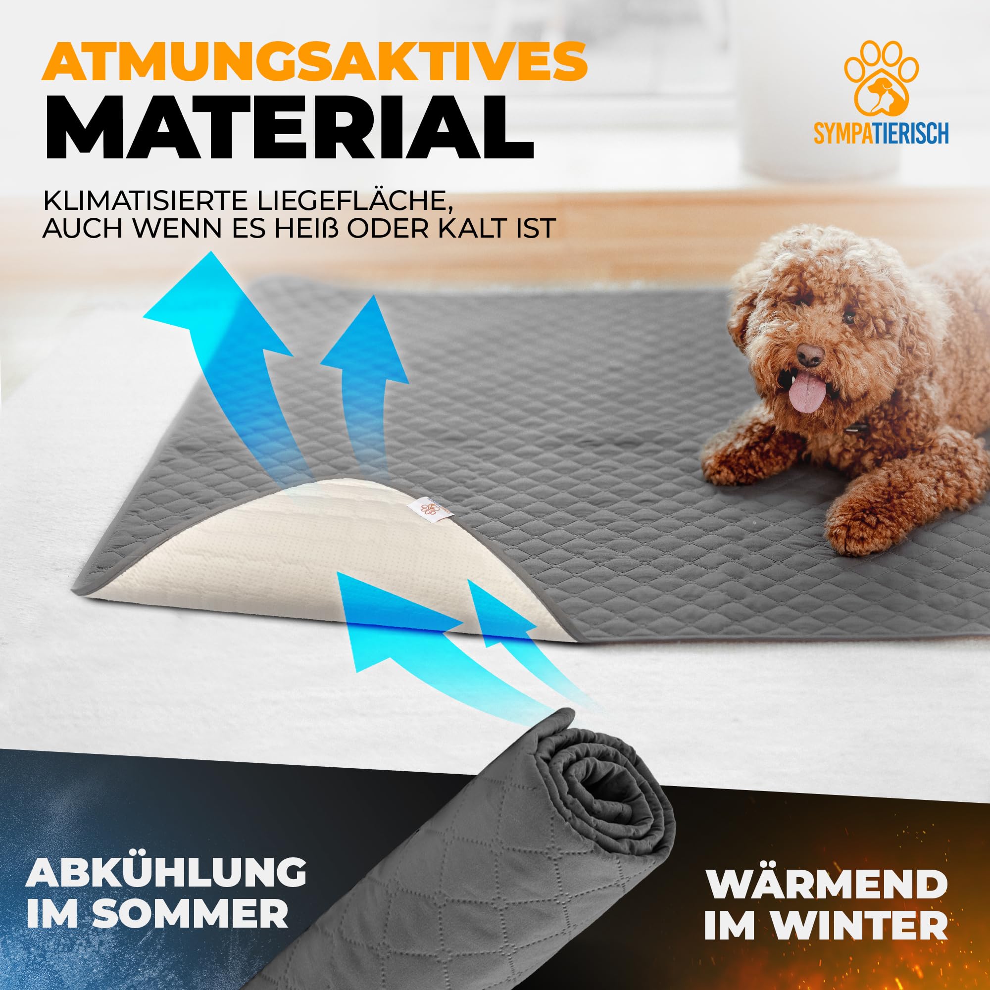 SympaTierisch wasserdichte Hundedecke - Robuste Hundematte als Schutz fürs Sofa - große rutschfeste Hundedecke für Hunde & Katzen geeignet - in der Waschmaschine waschbar - 175 x 75 cm - grau 3