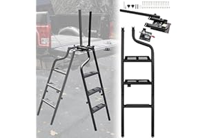 KEWISAUTO 45" Foldable Pickup Truck Tailgate Ladder with Grab Handle, 360° Rotatable Heavy Duty Folding Tailgate Step Ladder with Handrail for Ford F250, Dodge RAM 2500 etc. Pickup Truck Accessories