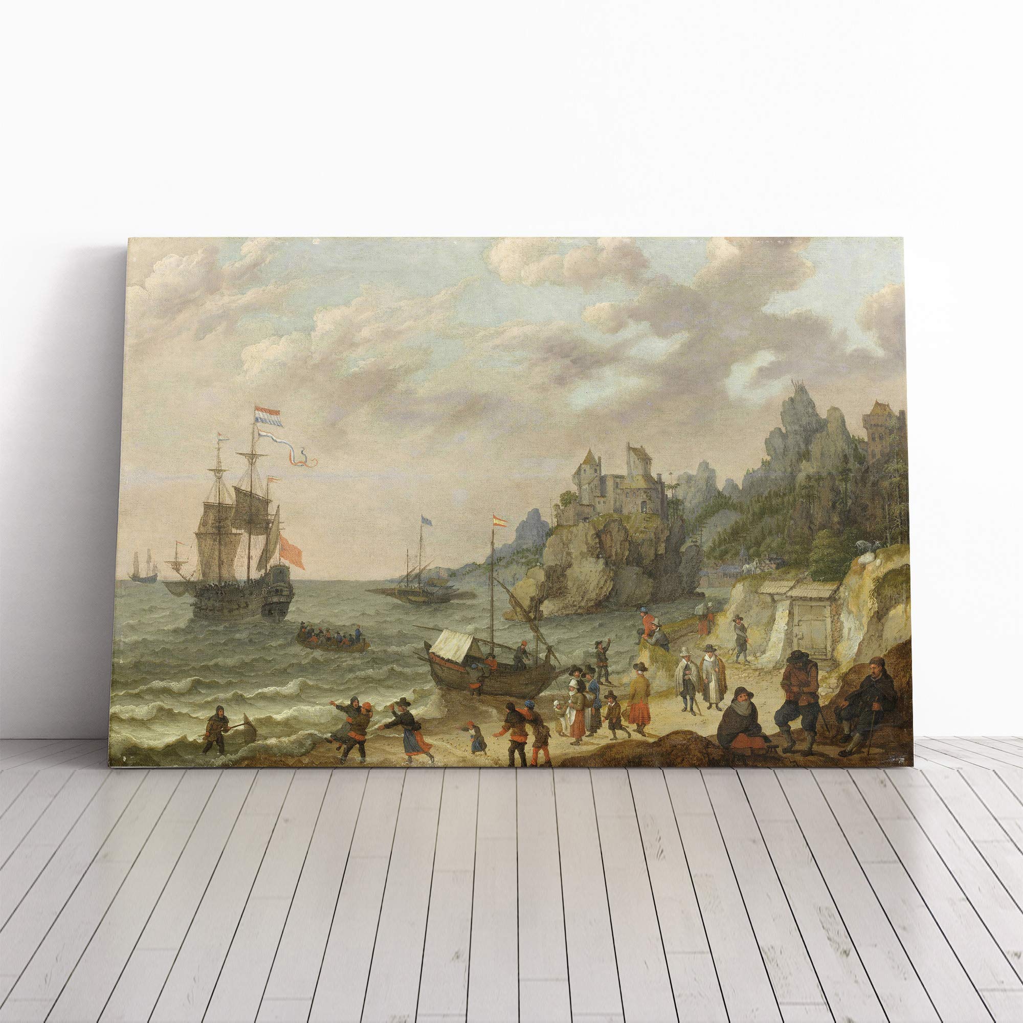 Abraham Adam Willaerts Ships at Harbour Canvas Print | Gallery Wrapped 30mm Frame Wall Art | 20x14 inches | Ready to Hang | Modern Seascape Picture | Living Room Bedroom Lounge Office
