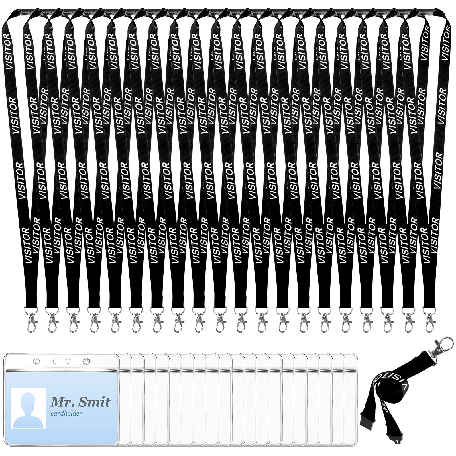 20 Pieces Black Visitor Lanyards with 20 ID Card Holders Safely Separate Visitors Lanyard Volunteer Lanyard Black Lanyards Quick-Release Neck Straps for Events, Workplaces, Volunteers