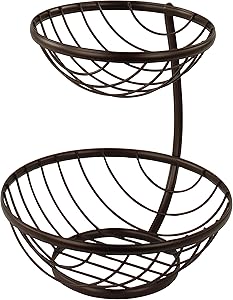 Spectrum Diversified Ashley 2 Tier Server Serving Basket Fruit Bowl & Produce Snack Display Stand, Bronze