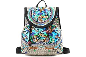Goodhan Vintage Embroidered Women Backpack Ethnic Travel Handbag Shoulder Bag, A02: Blue Flowers - Medium, 12x10x5 inch