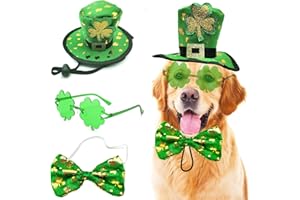 MIDUFRRY St Patrick's Day Dog Costume 3 Pcs Irish Leprechaun Green Tall Hat Pet Shamrock Sunglasses Bow Tie Kit for Medium Large Dogs Saint Patricks Day Parties Dog Outfits (Bow Tie 3PCS Set, Green)