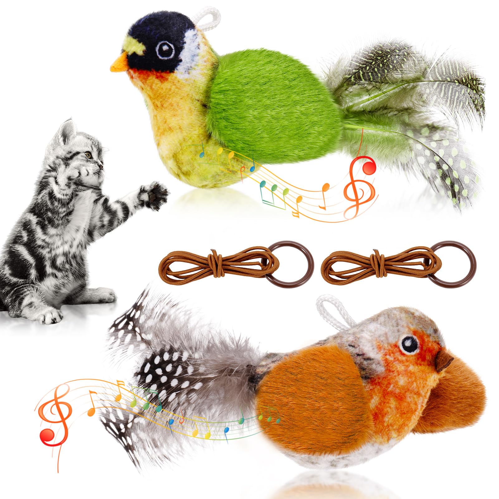 GSrenyu Chirping Bird Cat Toy 2 Pcs Interactive Melody Chaser with Catnip, Retractable Hanging for Indoor Cats