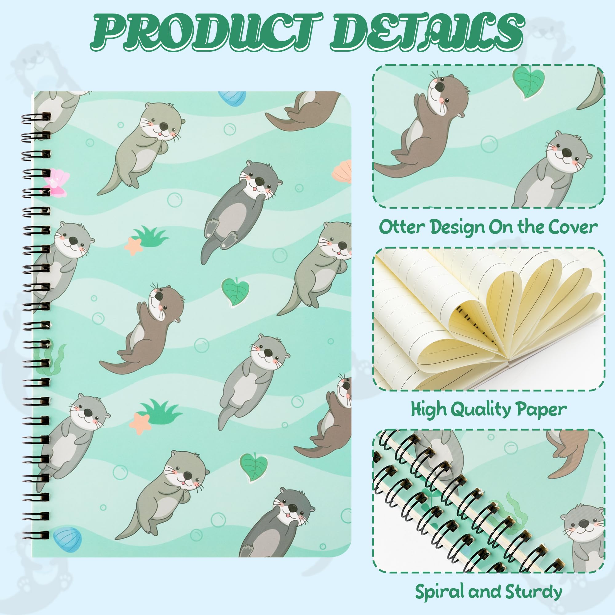 L1rabe 2 A5 Otter Spiral Notebooks Christmas Gift Cute Funny Otter College Ruled Hardcover Notepads Exercise Books Travel Journal Diary for Students Teachers Kids Teens Winter Birthday New Year Gifts