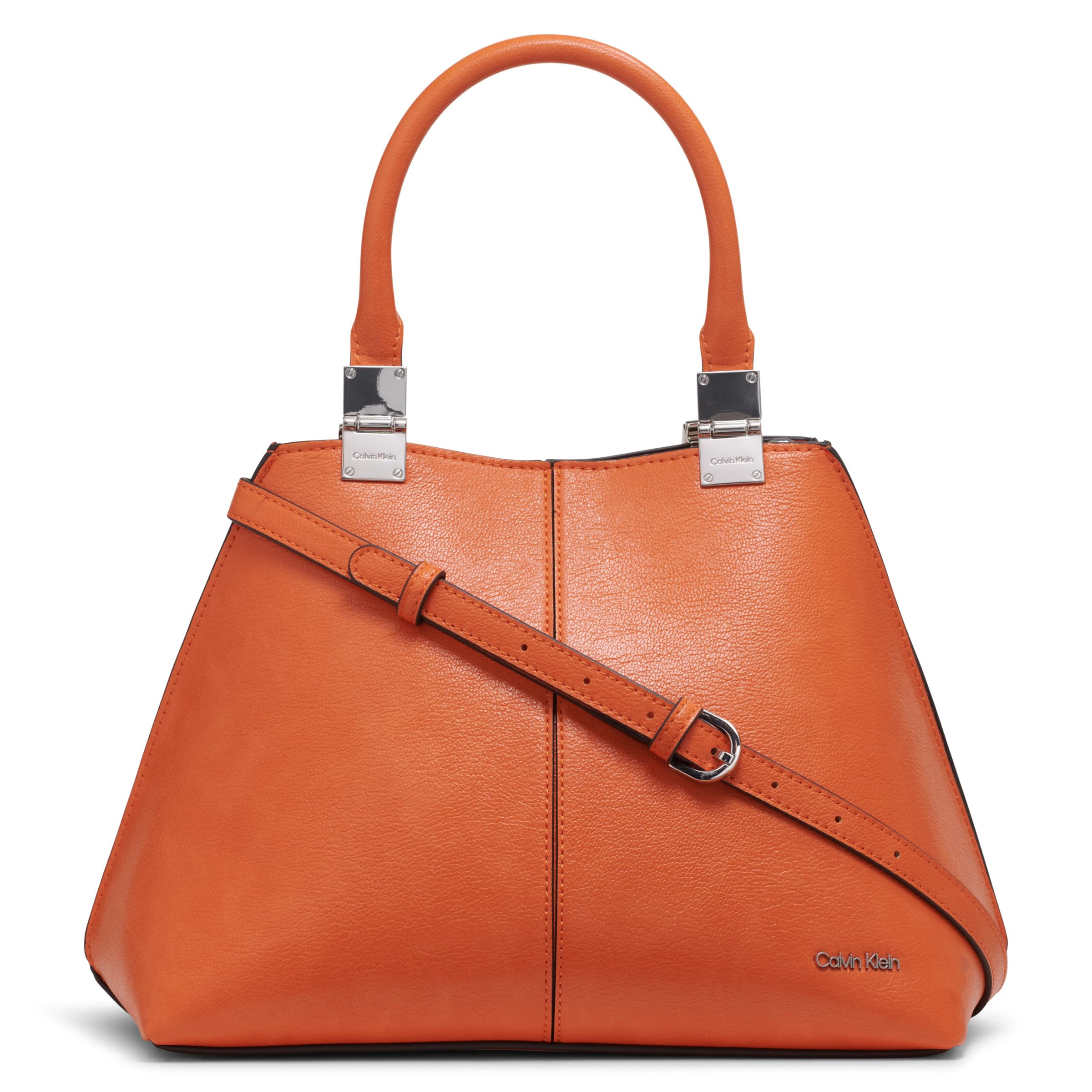 Calvin Klein Women’s Granite Geometric Satchel – 2 in 1, Vegan Leather, 2 Pockets, Mandarin, One Size