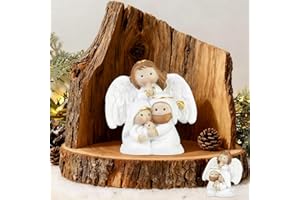 AKAIXI Mini Christmas Nativity Figurines, 2.36inch Resin Holy Family Scene Figurines Mary Joseph & Jesus with Angel, Indoor Tabletop Decor, Cute Xmas Decoration Gift for Collection, Prayer Show Faith