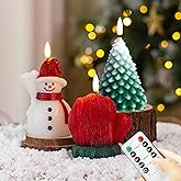 AFINETH Christmas Flameless Candles with Remote, Real Wax Battery Operated Christmas Candles, Flickering Xmas LED Candles for Table Home Party Decor, Set of 3