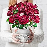 Airpark Pop Up Flower Card, 3D Paper Flowers Bouquet, Valentines Day, Birthday, Thank You Greeting Cards with Note Card & Envelope, Red Rose