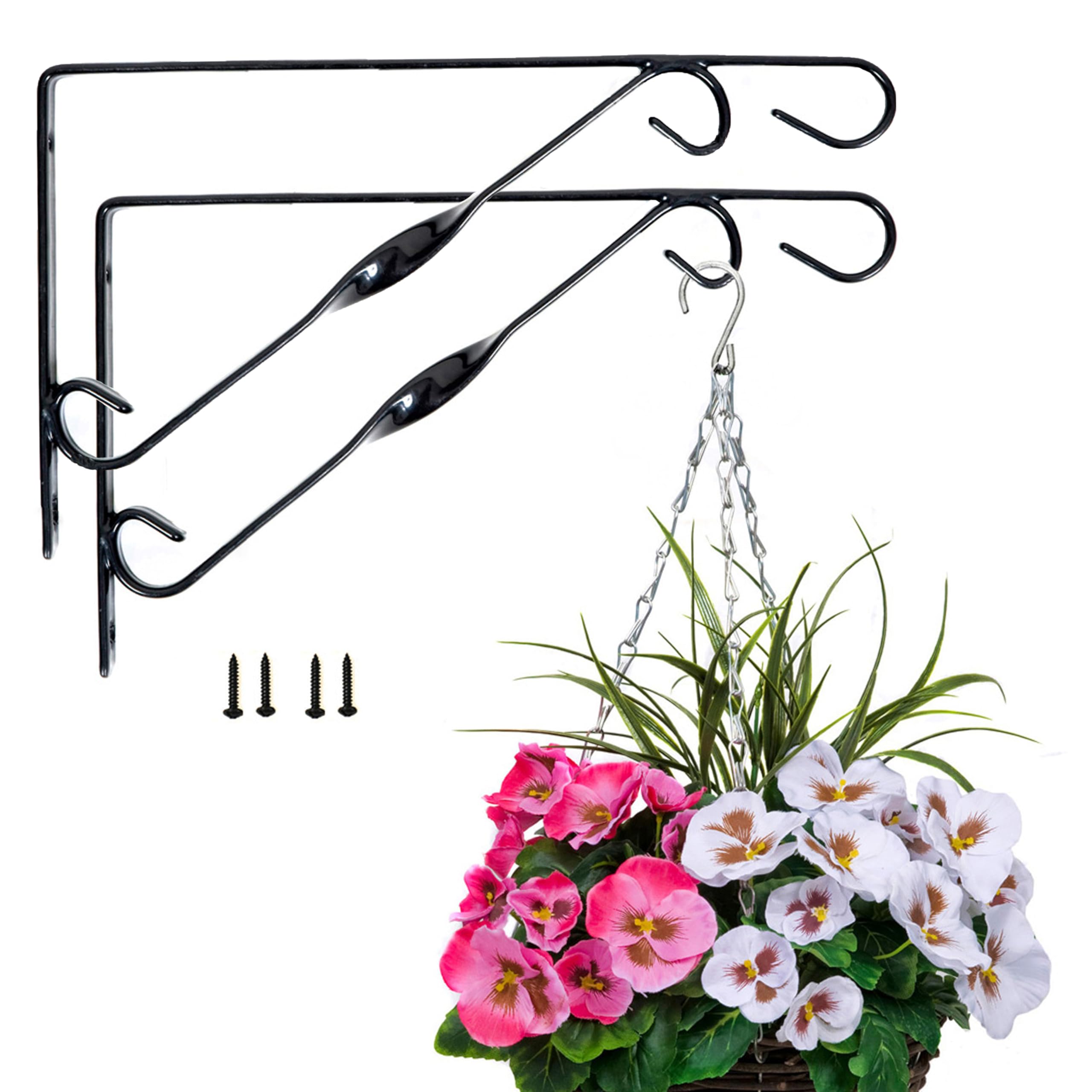 Set of 2 x Black Metal Plastic Coated Single Twist Hanging Basket Bracket 12in/30cm