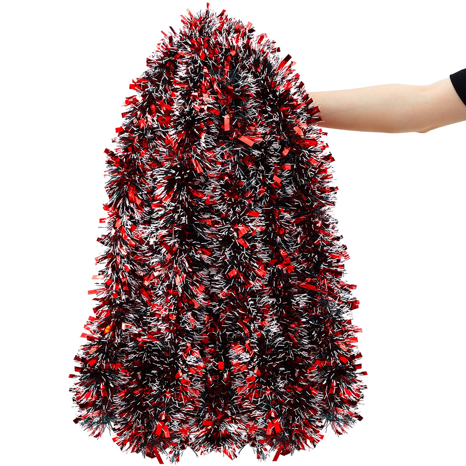 Cindeer 66 Feet/20 Meters Christmas Tinsel Garland Decoration Chunky Thick Garland Hanging Luxury Tinsel for Christmas Party Indoor and Outdoor Decor(Red, Silver)