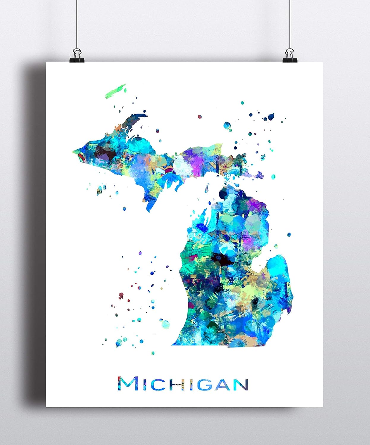 Michigan Map Art Print, USA States Map, Watercolor Art