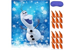 ROCWOHO Christmas Party Pin The Nose on The Olaf Party Game for Kids Olaf Pin Game with Reusable Stickers Birthday Shower Party Supplies Activities