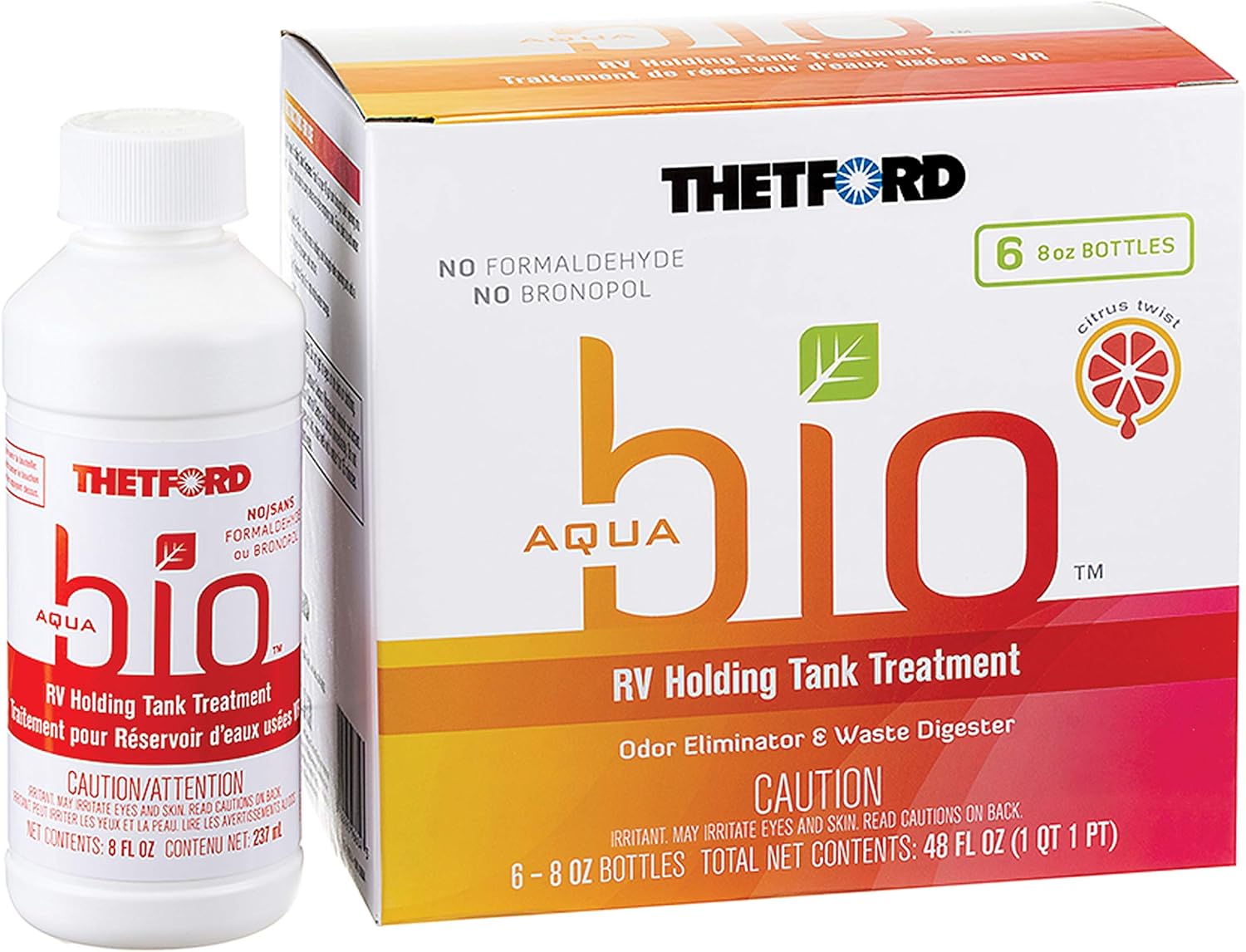 Thetford AquaBio 96604 RV Holding Tank Treatment Citrus Twist Scent, Formaldehyd Free 6 Pack of 8 Oz Liquid: Automotive