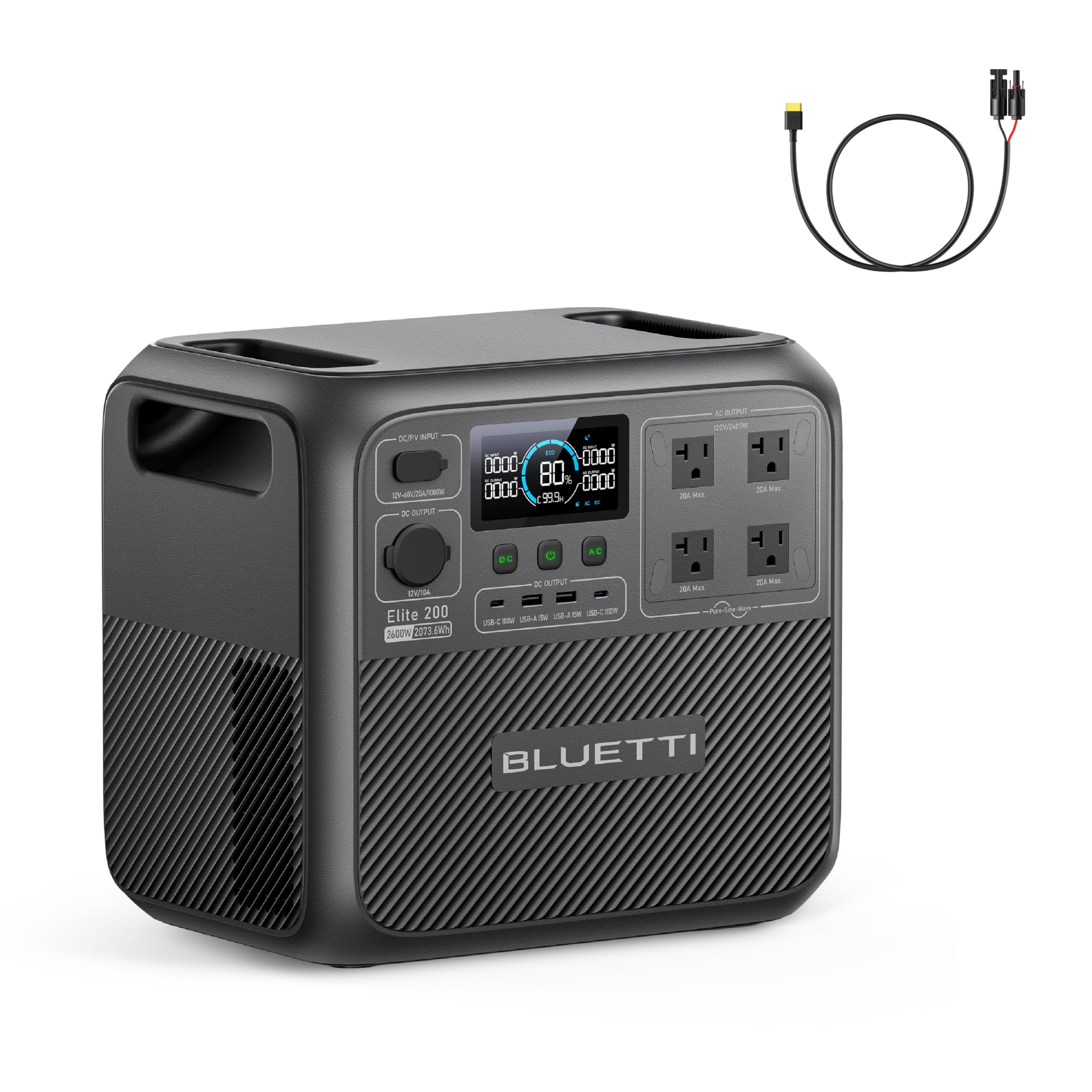 BLUETTI Elite 200 V2 Portable Power Station with Solar Charging Cable, 2073.6Wh LFP Battery Backup w/ 4 2600W AC Outlets, 17-Year Lifespan, Solar Generator for Camping, Off-grid Image