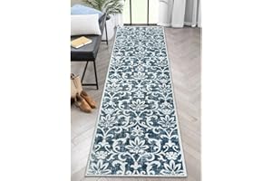 Morebes Vintage Runner Rugs for Hallway 2x6,Non Slip Runner Rug for Entryway Indoor,Washable Bath Mat Distressed Floral Indoor Floor Carpet Runner for Kitchen Laundry Room Foyer,Blue