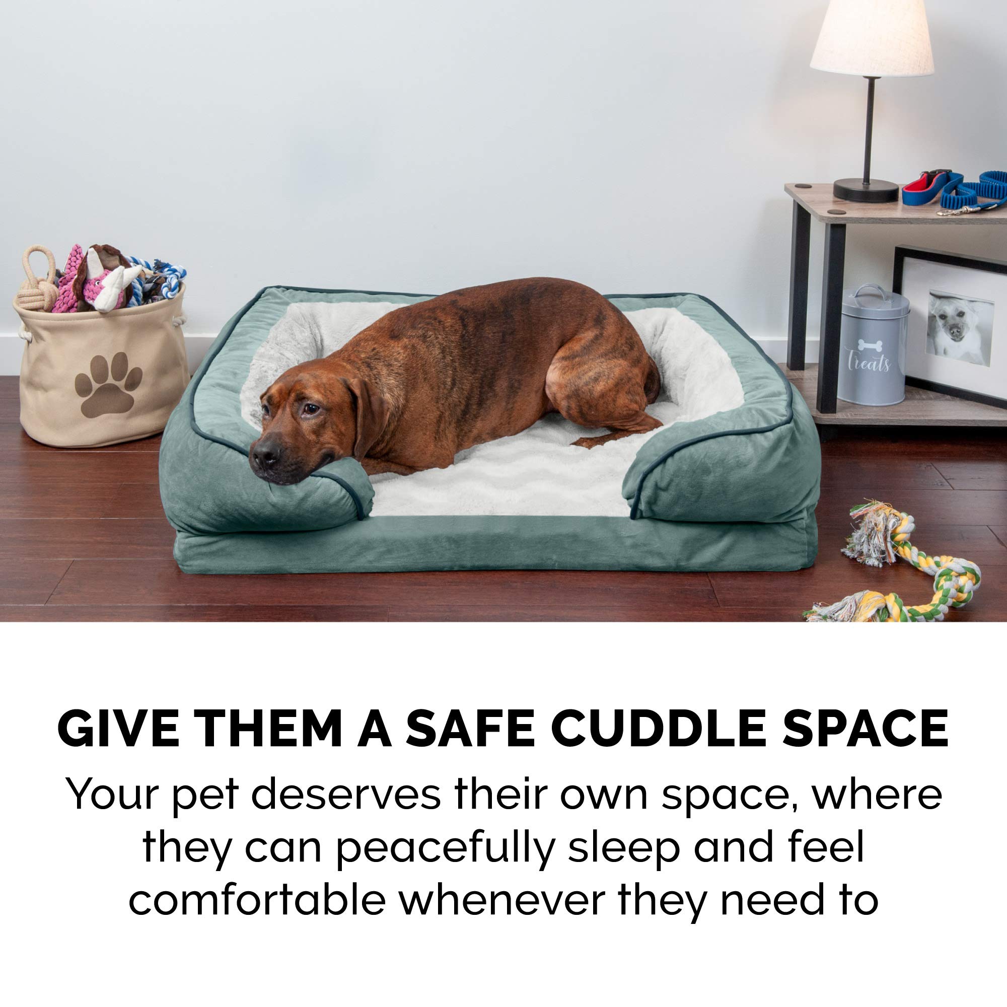 Furhaven Orthopedic Dog Bed for Large Dogs w/ Removable Bolsters & Washable Cover, For Dogs Up