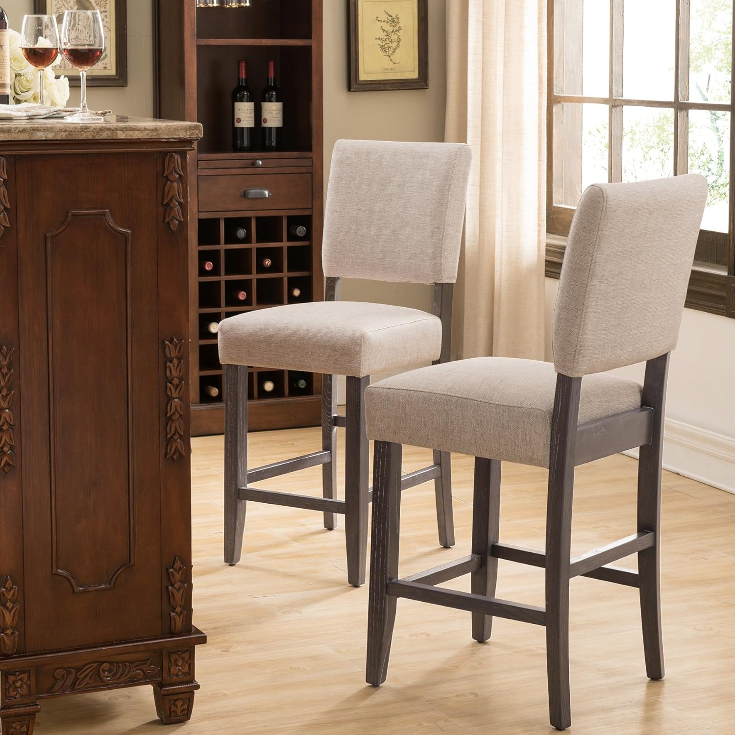 Leick Upholstered Back Counter Height Barstool (Set of 2), Grey: Furniture & Decor