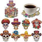 Sugar Skull Diamond Art Coasters - 8 PCS DIY Halloween Diamond Painting Coasters Kits, The Day of Dead Home Table Decor Art Craft Supplies Día De Los Muertos Gift for Skull Lovers Mexicans