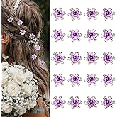 YISSION Hair Clip, 20Pcs Mini Purple Flower Hair Pins, Cute Rhinestone Hair Clips, Small Decorative Hair Clips, Wedding Hair Barrettes, Bridal Hair Accessories for Girls Women