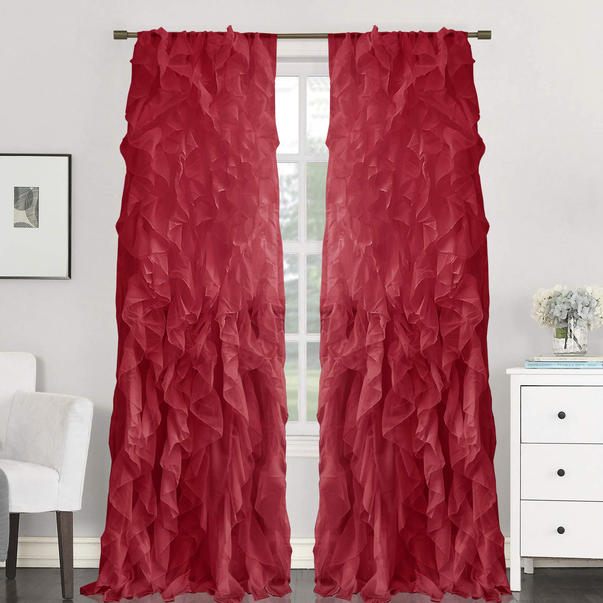 Photo 1 of Sweet Home Collection 2 Pack Window Panel Sheer Voile Vertical Ruffled Waterfall Curtains