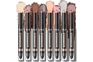LANGMANNI 8Colors Dual-Ended Cream Eyeshadow Stick Set – Silky Smooth, Waterproof & Transfer-Proof, Built-in Blender Brush, All-Day Matte & Shimmer Wear Eye Makeup(#A)