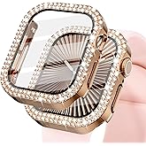 KADES Bling Case for Apple Watch with Built-in Screen Protector, Sparkling Rhinestone Protective Cover Compatible with Apple Watch Series SE3 SE2 6 5 4 SE (44mm, Rose Gold)