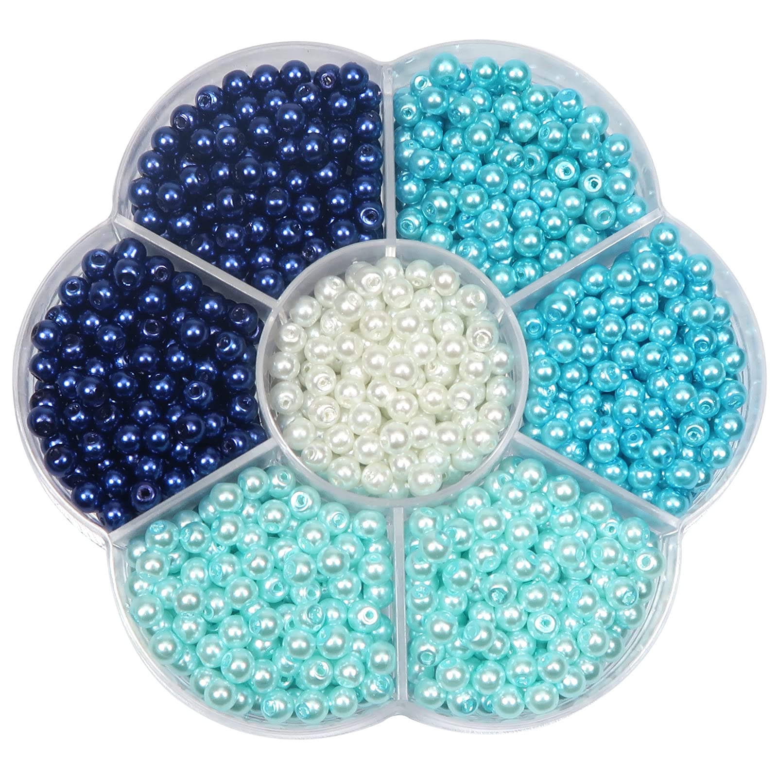 TOAOB 1050 Pieces Multicoloured Glass Beads 4 mm Round Imitation Pearls Glass Beads for Crafts and Jewellery Making Bracelet Necklace,Aqua,Blue,Multicoloured,Navy Blue,White