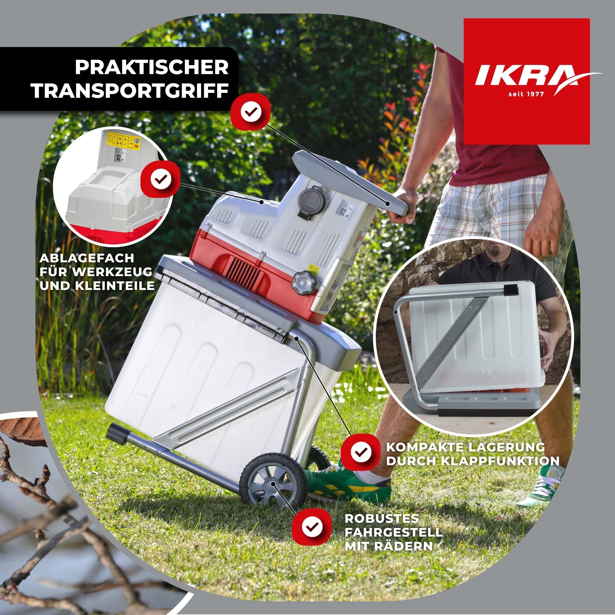 IKRA Elektro Gartenhäcksler Walzenhäcksler ILH 2800, leise robust wartungsarm, 2.800W, Aststärke bis 44mm 5