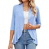 AliChan Womens Summer 3/4 Sleeve Open Front Cardigan Lightweight Draped Ruffle Casual Tops